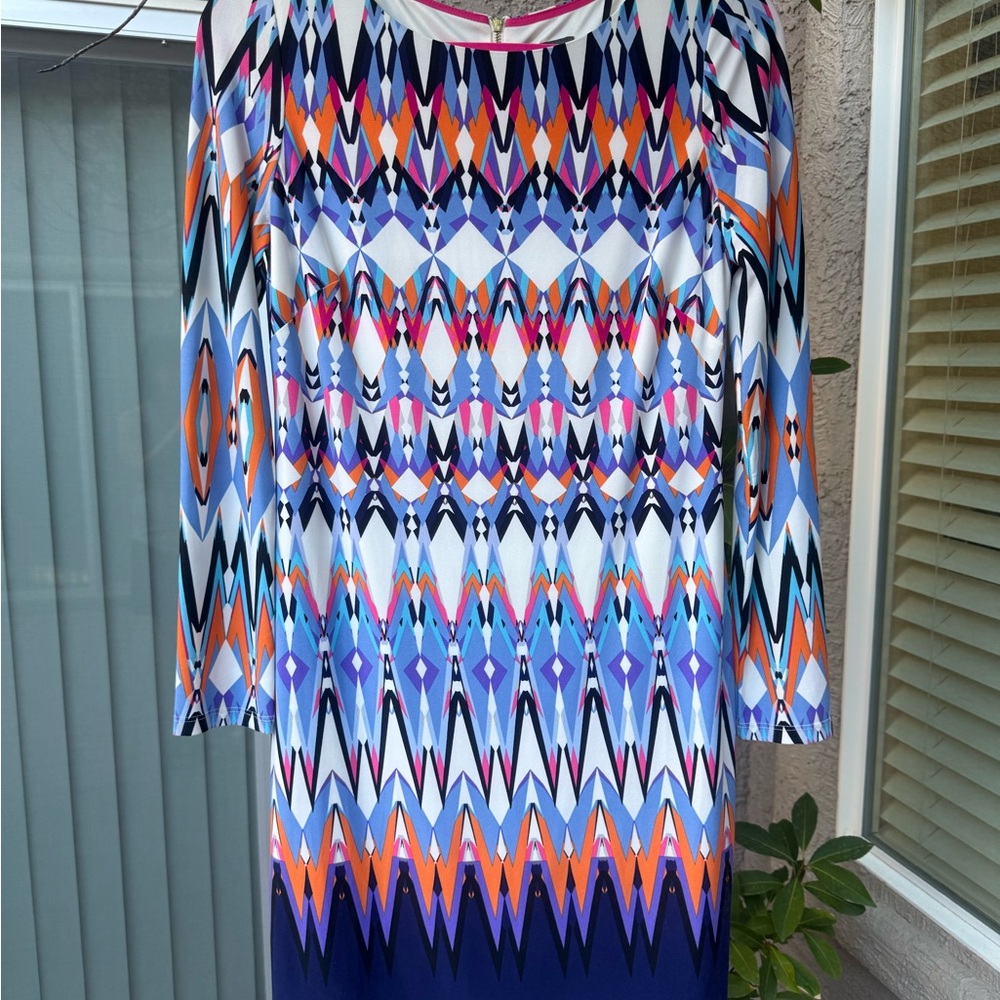 Vince Camuto Blue Pink Long Sleeve Sheath Dress
